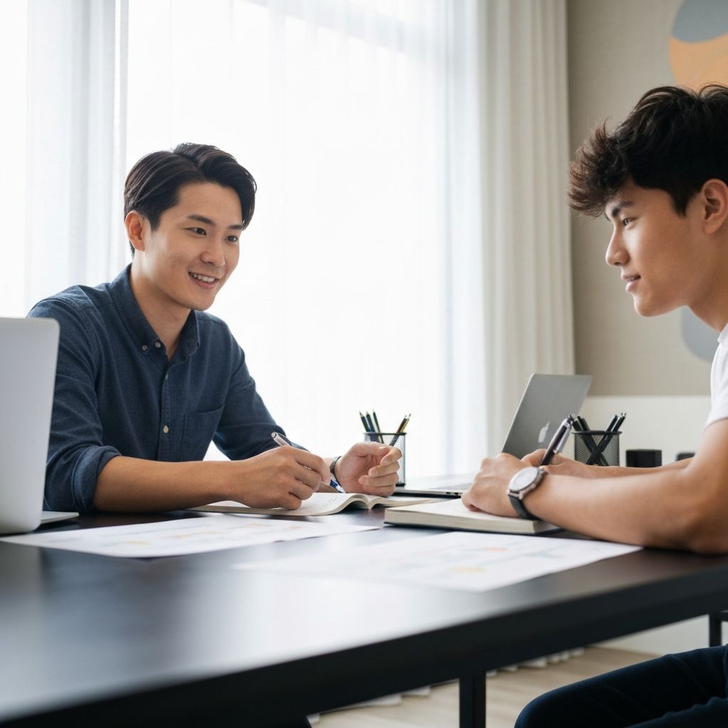 Tutor che aiuta uno studente durante una lezione privata